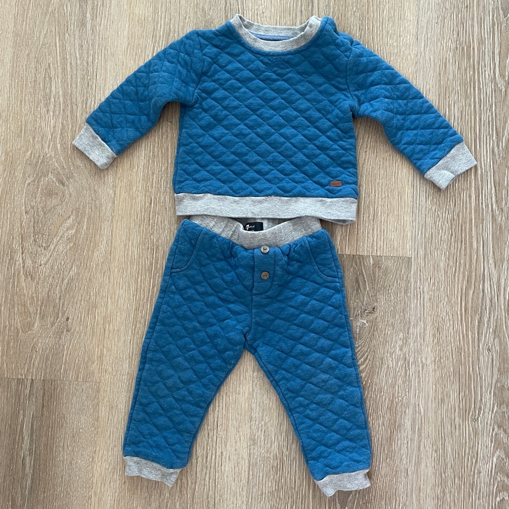 7 For All Mankind Blue and Gray Quilted Toddler Set